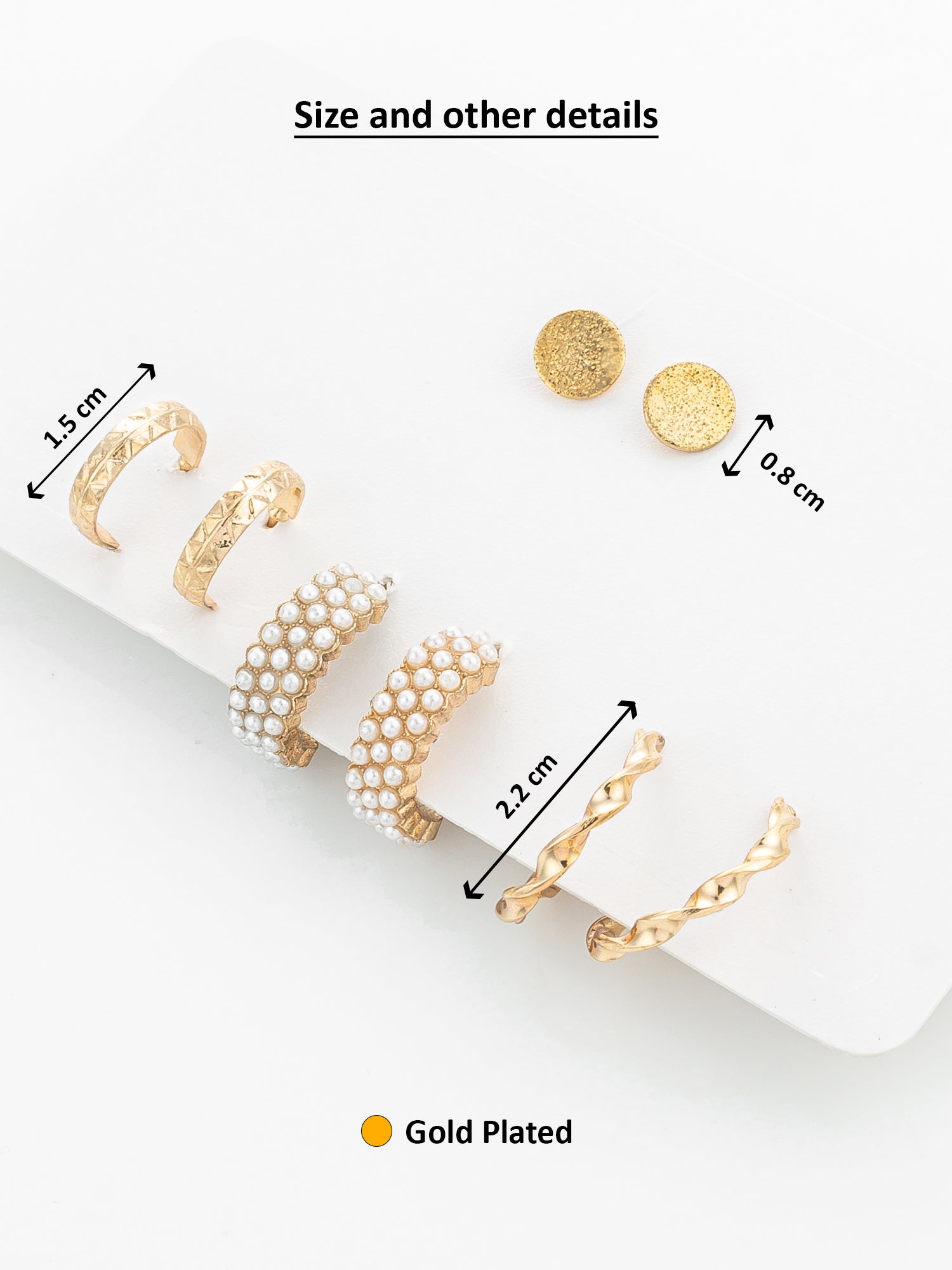 Gold Plated Pearl Huggie and Textured Hoop Set – View 3 | Aadita Jewelry