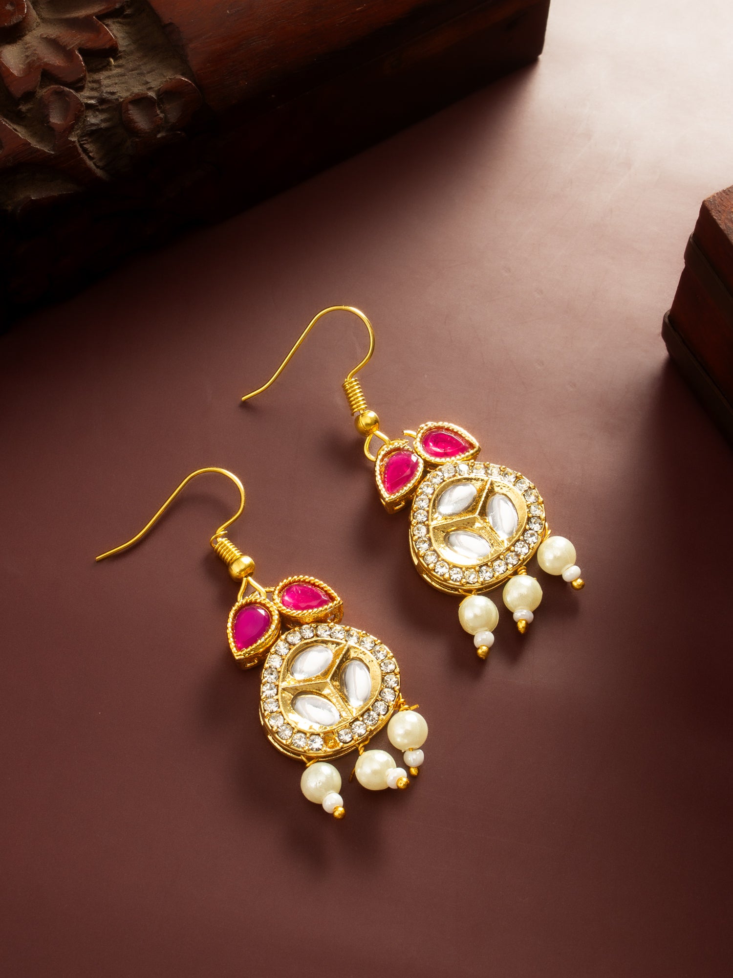 Aadita Red Kundan Pearl Earrings – View 5 | Aadita Jewelry