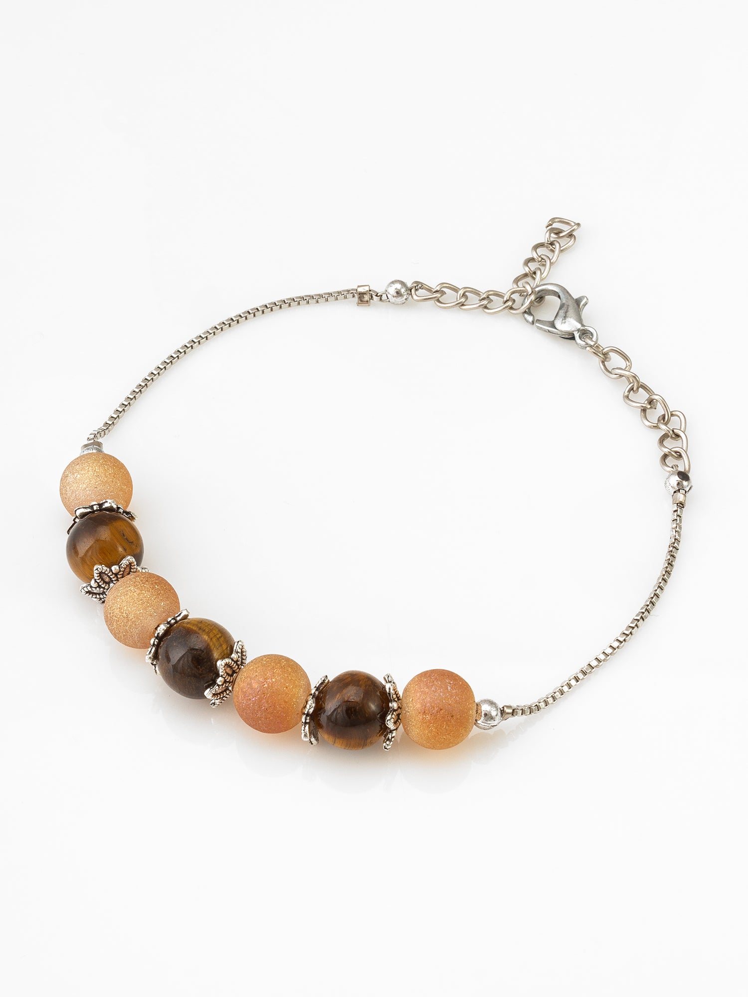 Peach Frosted Bead Bracelet with Silver Box Chain | Aadita Jewelry