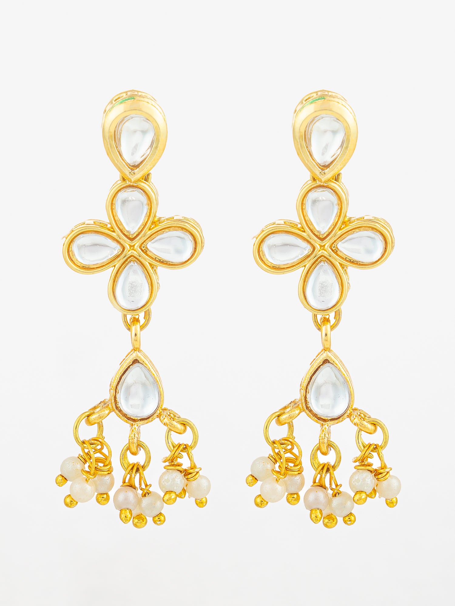 Floral Kundan Dangler Earrings with Pearl Accents | Aadita Jewelry