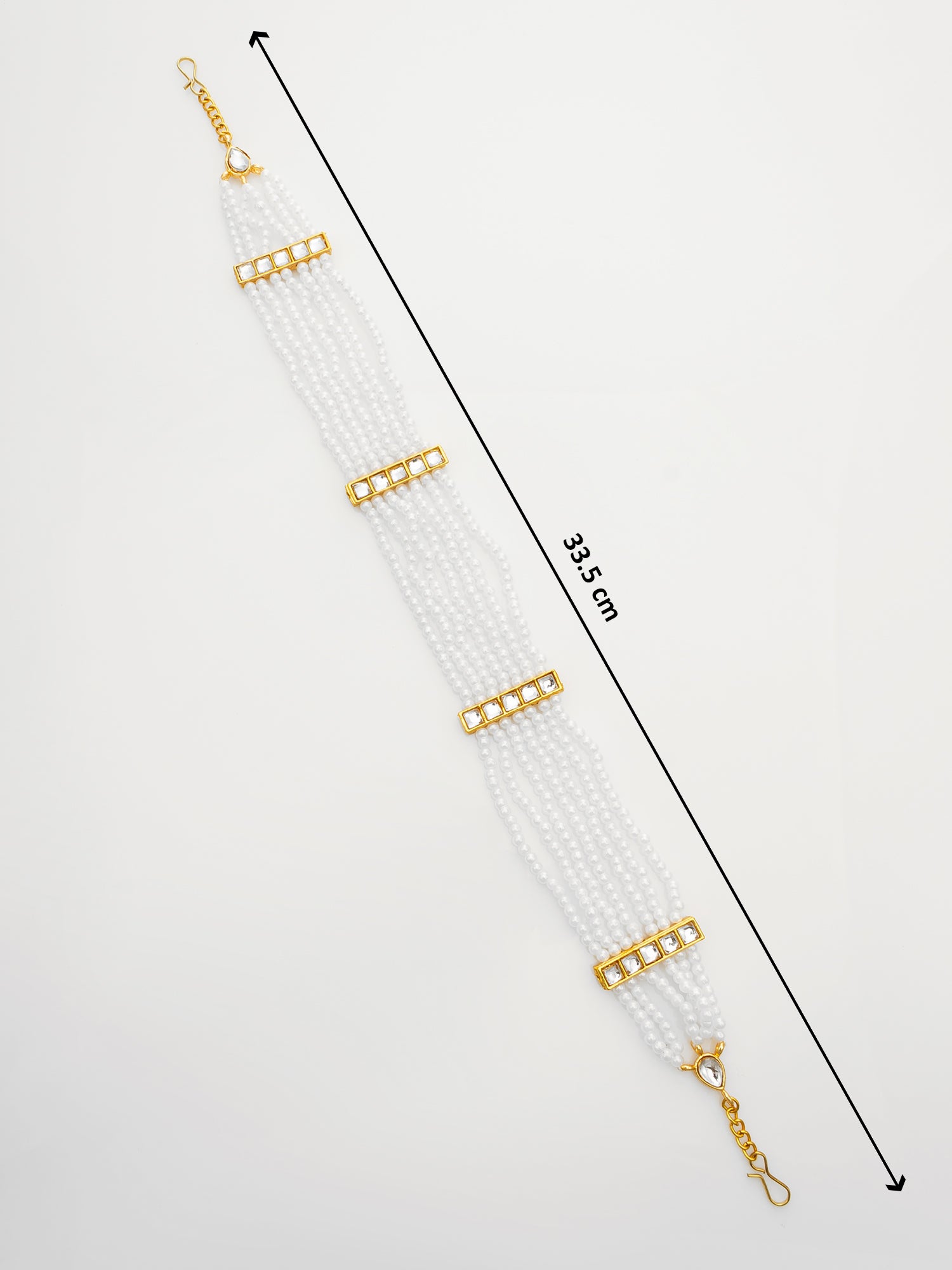 Gold-Plated White Kundan Pearl Multistrand Matha Patti – View 4 | Aadita Jewelry