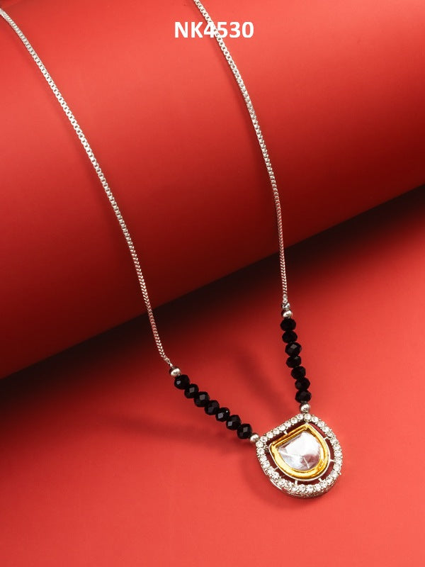 Kundan Pendant Long Necklace with Black Crystal Beads – View 4 | Aadita Jewelry