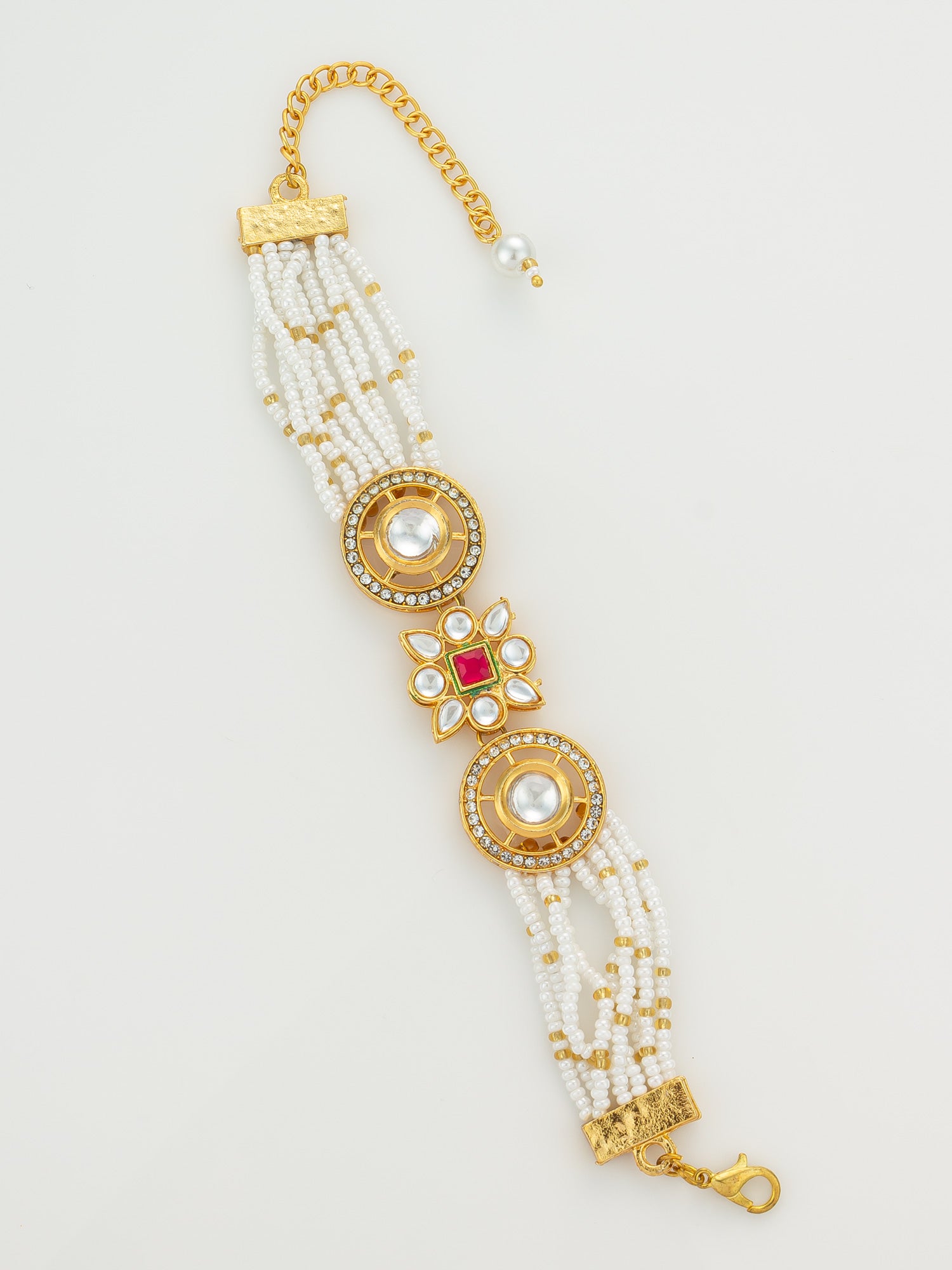 Traditional Pearl Beaded Kundan Bracelet | Aadita Jewelry