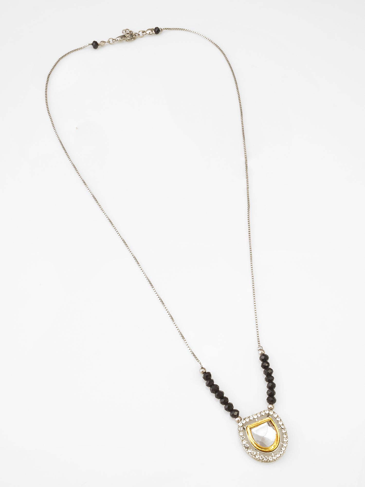 Kundan Pendant Long Necklace with Black Crystal Beads | Aadita Jewelry