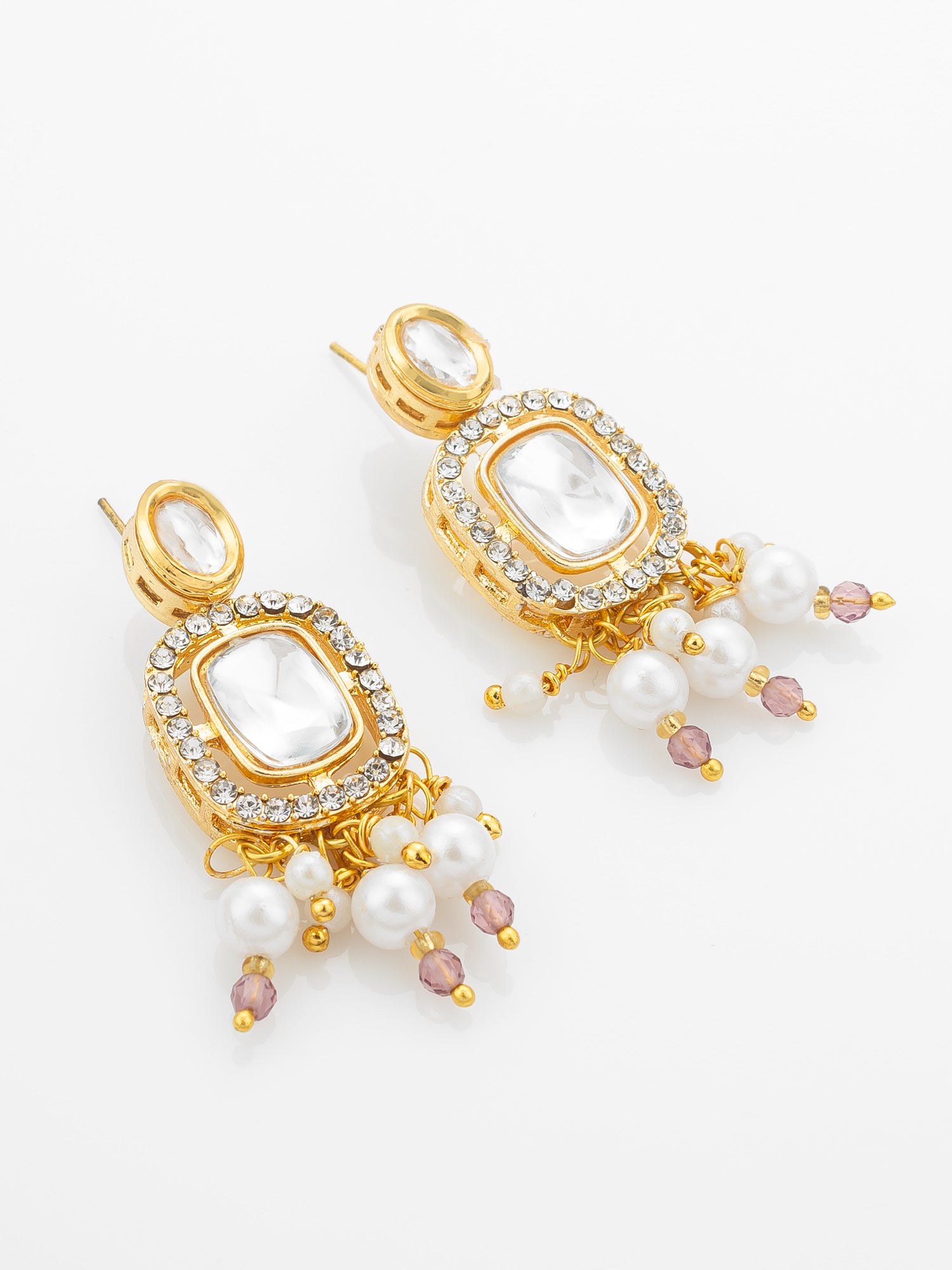 Aadita Gold-Plated Kundan Choker Necklace Set with Crystal Stones and Pearl Drops and Earrings – View 2 | Aadita Jewelry