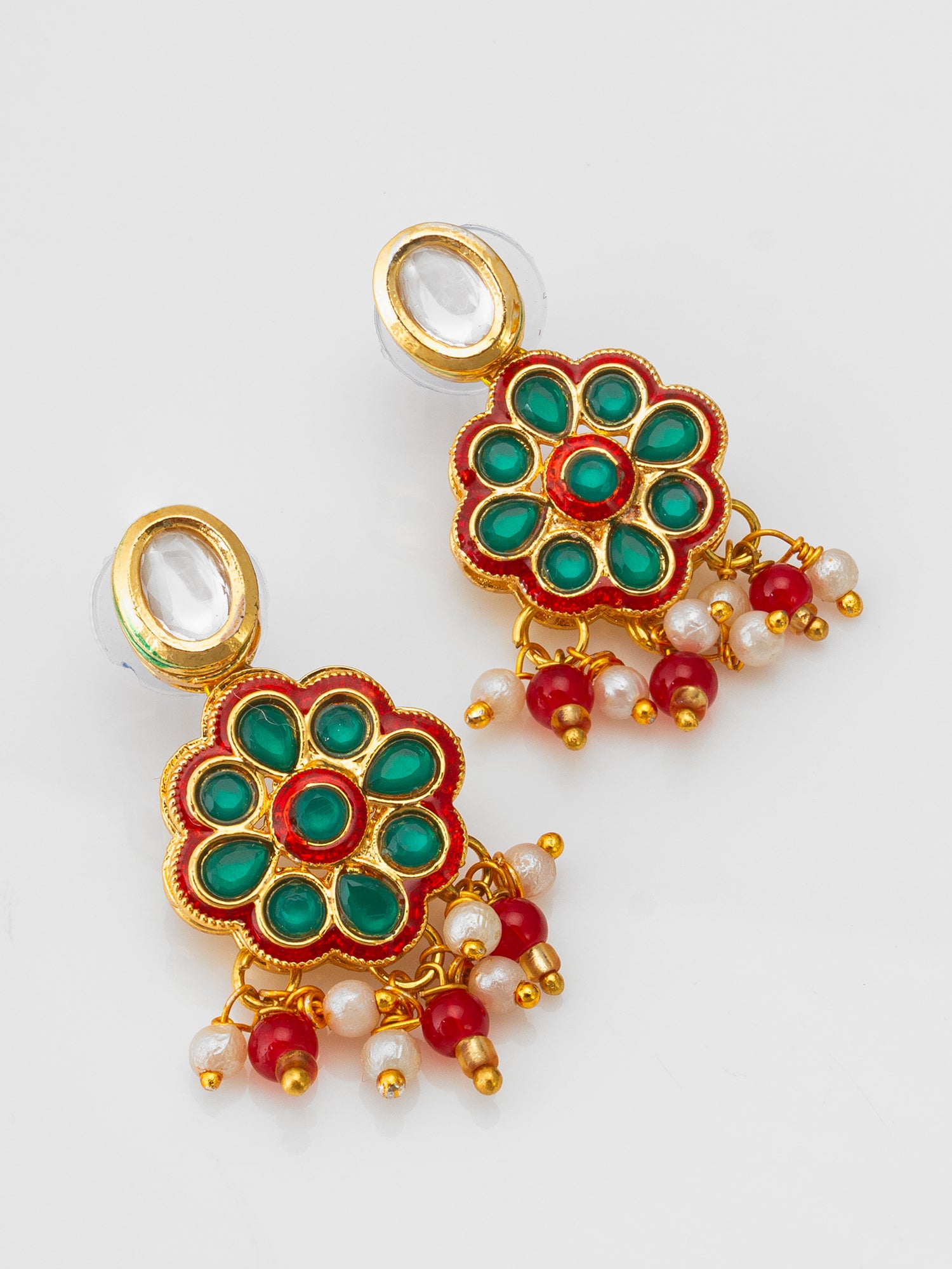 Ruby Red Bead Choker with Floral Kundan Motif Set – View 2 | Aadita Jewelry