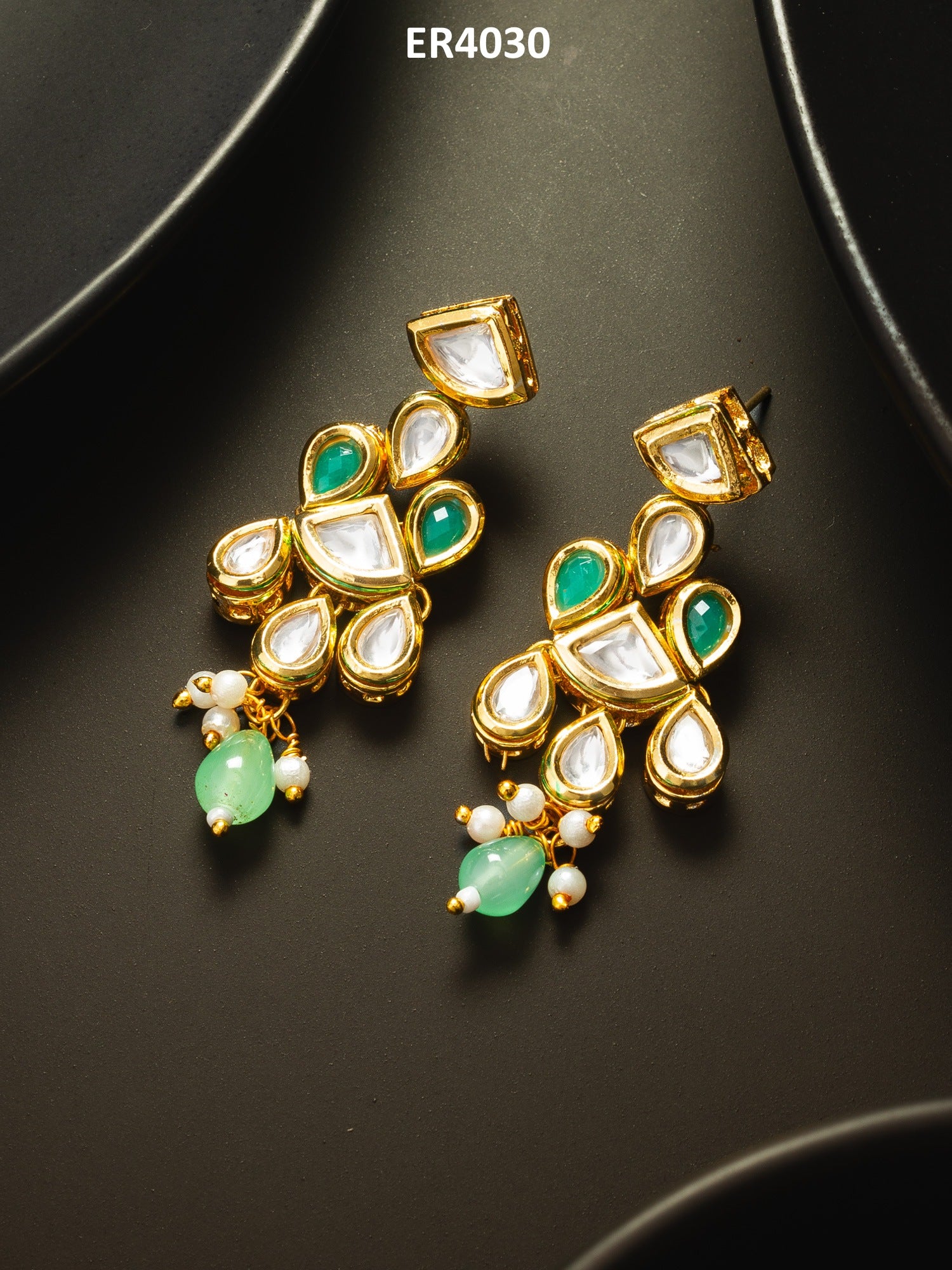 Gold-Plated Kundan Earrings with Stones and Drop – View 5 | Aadita Jewelry