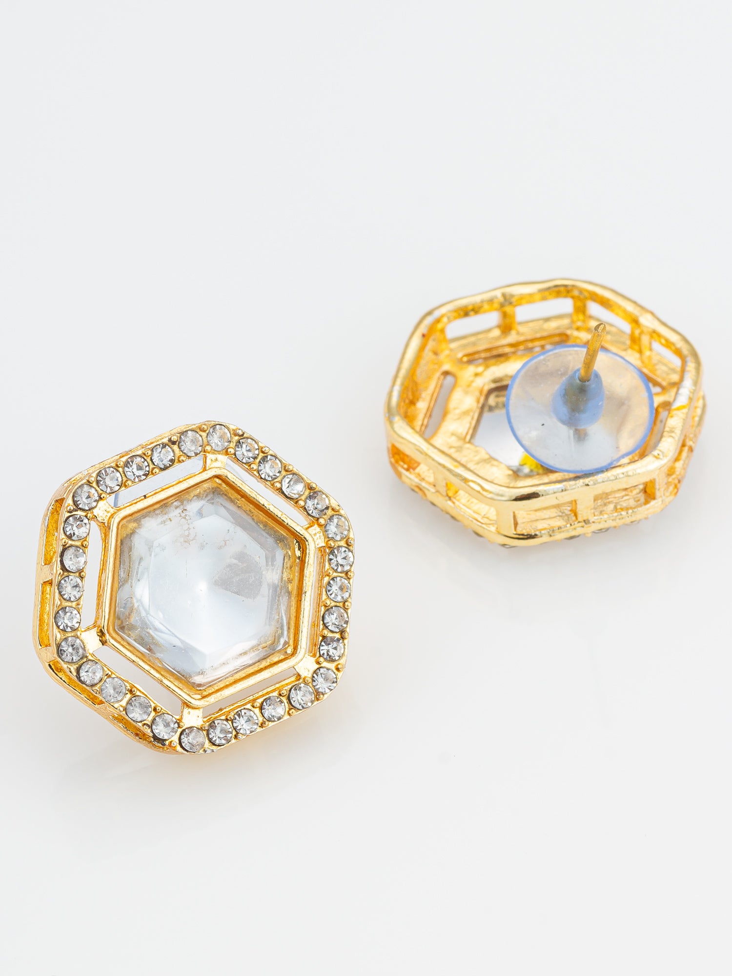 Hexagonal Crystal Stud Earrings with Clear Stones – View 3 | Aadita Jewelry