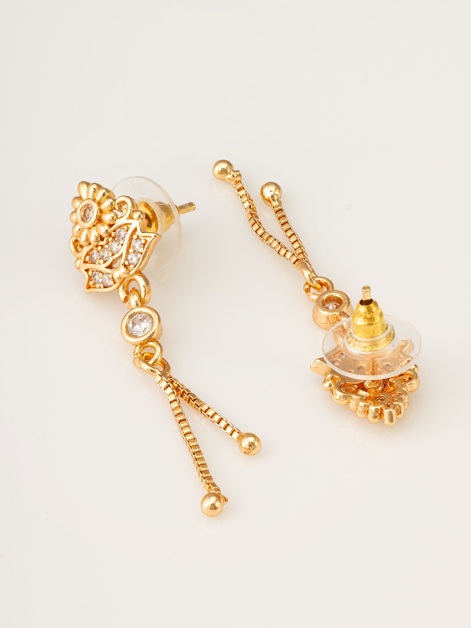 Traditional Drop Chain American Diamond Earrings – View 2 | Aadita Jewelry