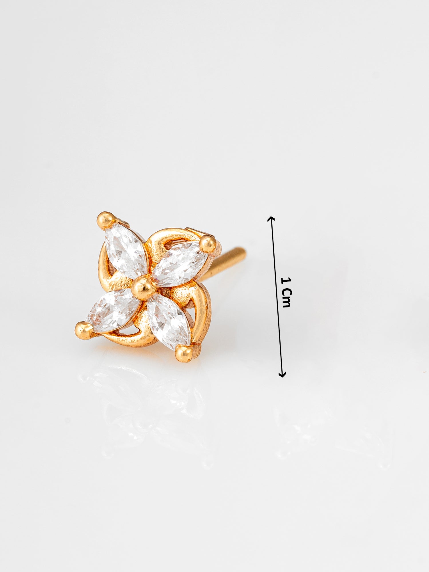 Floral American Diamond Gold Stud Earrings – View 3 | Aadita Jewelry