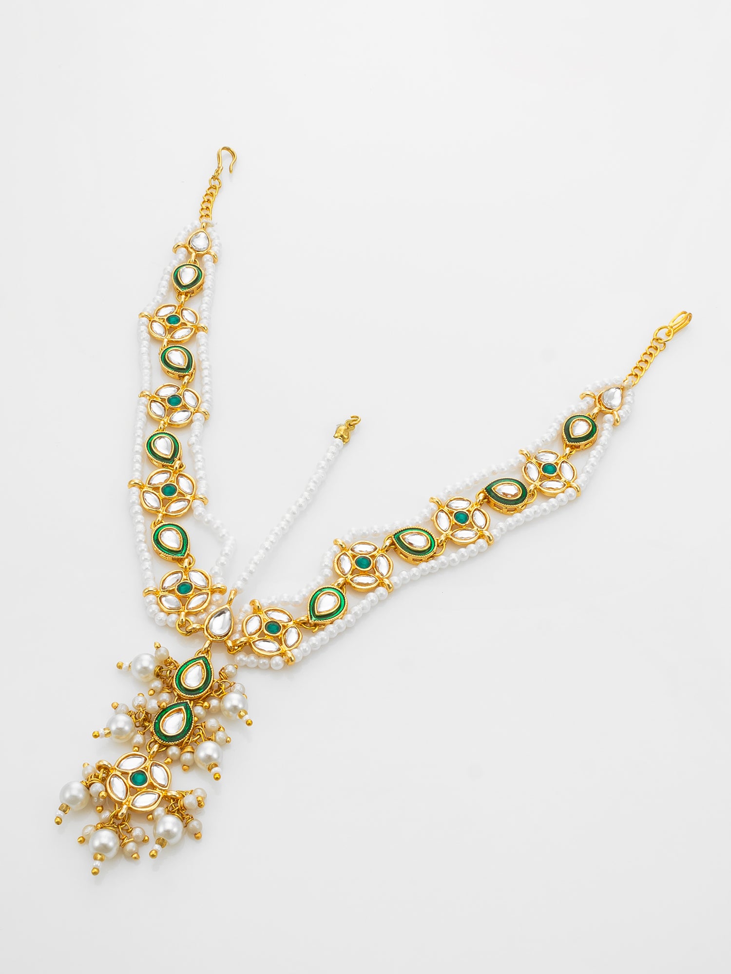 Traditional Green Kundan Matha Patti With Maang Tikka for Women – View 3 | Aadita Jewelry