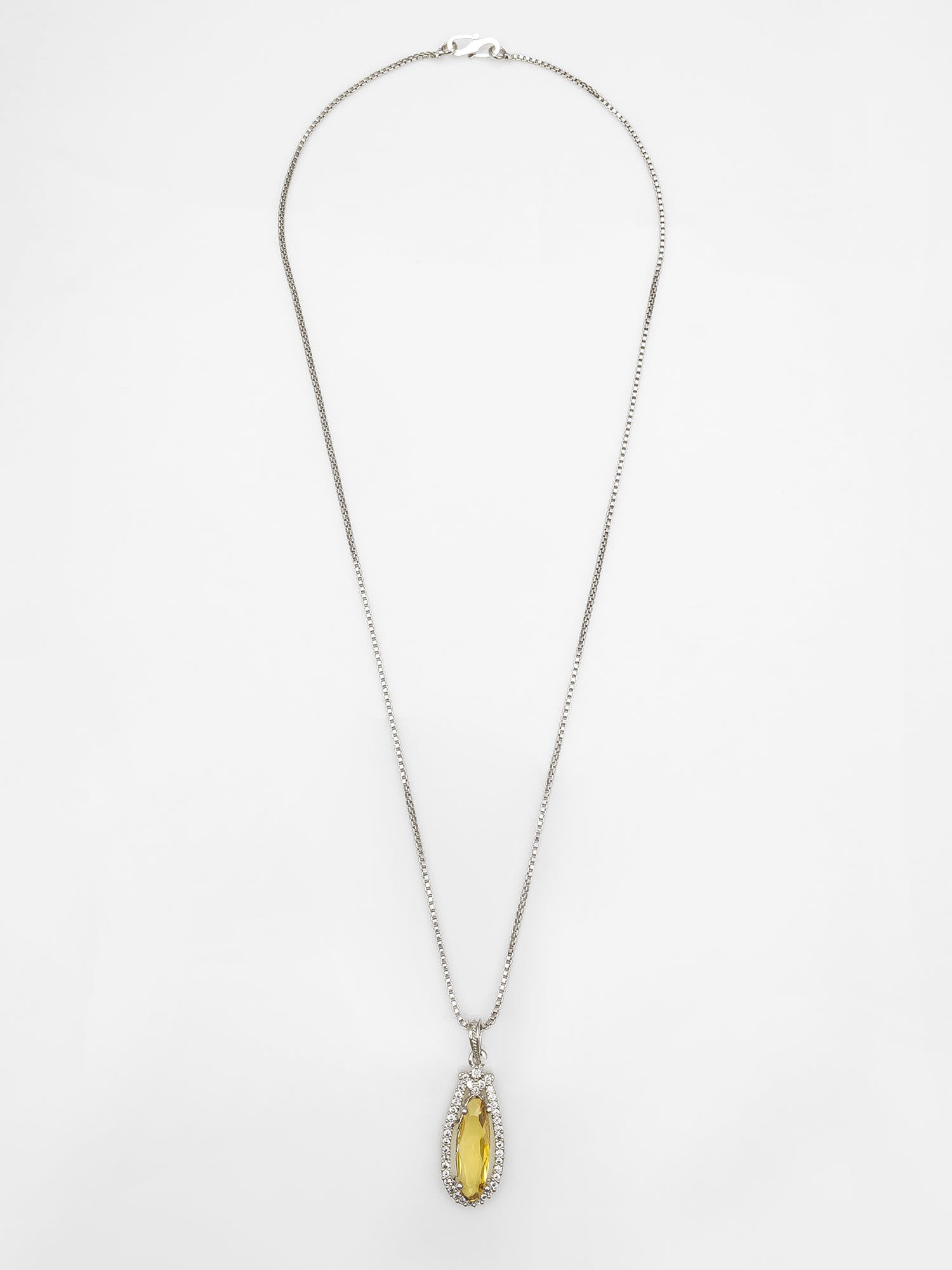 Silver-Plated Yellow Crystal Pendant Chain for Women & Girls | Aadita Jewelry