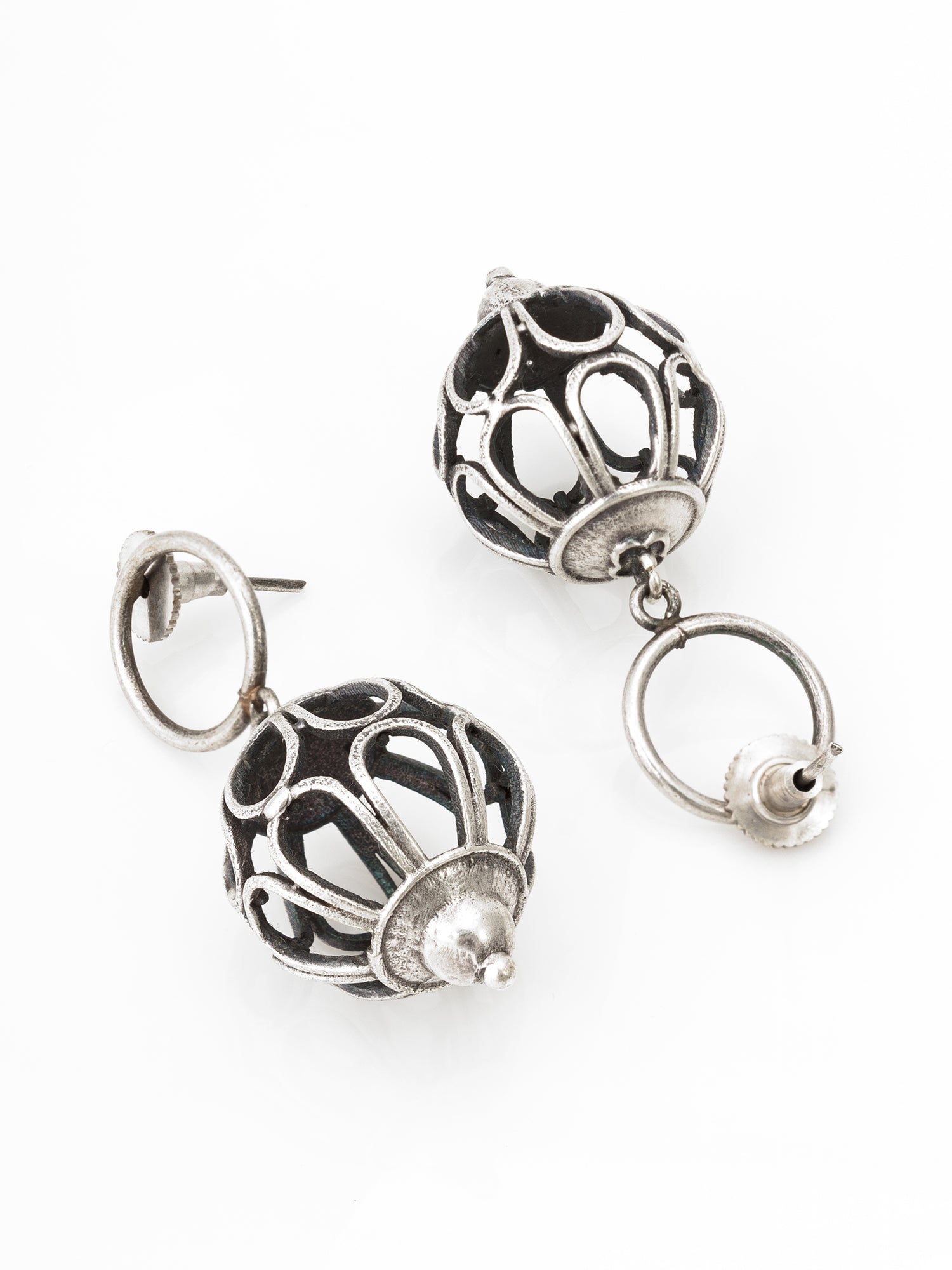 Oxidized Silver Filigree Globe Drop Earrings – View 2 | Aadita Jewelry