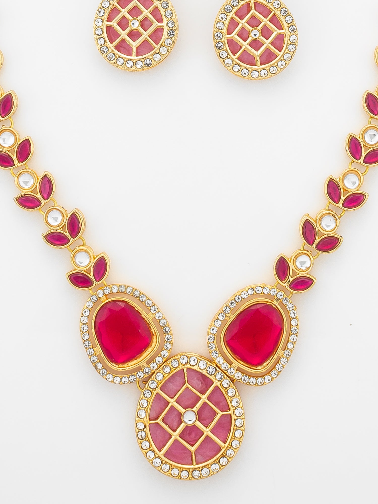 Aadita Gold-Plated Kundan Necklace Set with Ruby Red Stones and Pearl Strand – View 4 | Aadita Jewelry