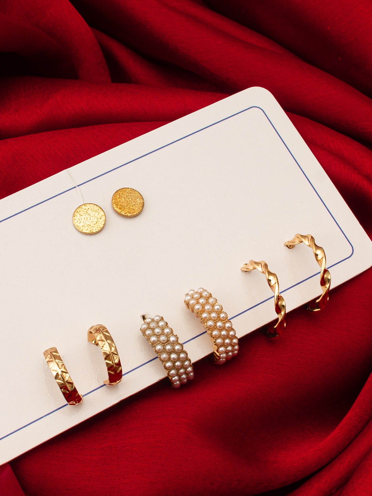 Gold Plated Pearl Huggie and Textured Hoop Set – View 5 | Aadita Jewelry