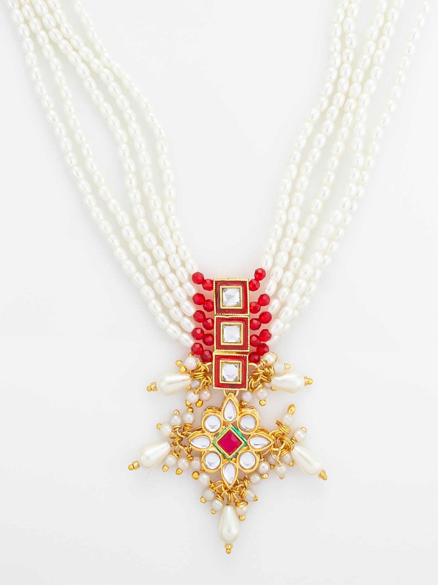 Multi-Strand Pearl and Geometric Stone Necklace Set – View 4 | Aadita Jewelry