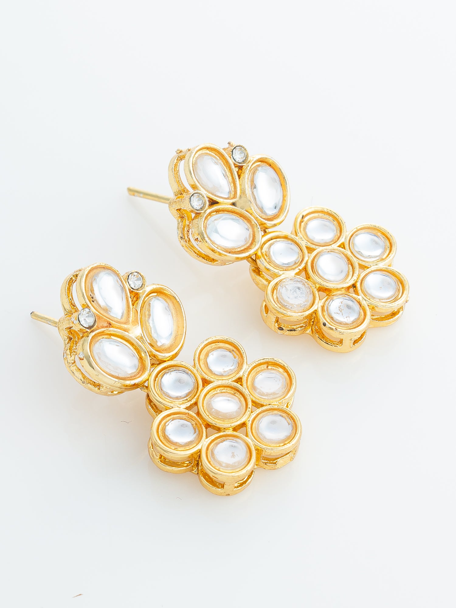 Gold Plated Floral Kundan Stud Earrings – View 2 | Aadita Jewelry