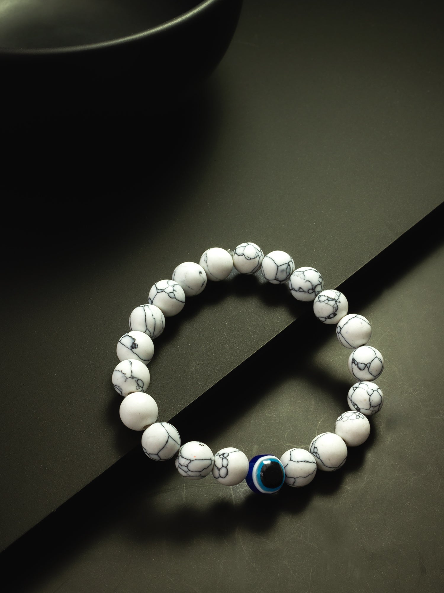 White Marble Beaded Evil Eye Bracelet – View 3 | Aadita Jewelry