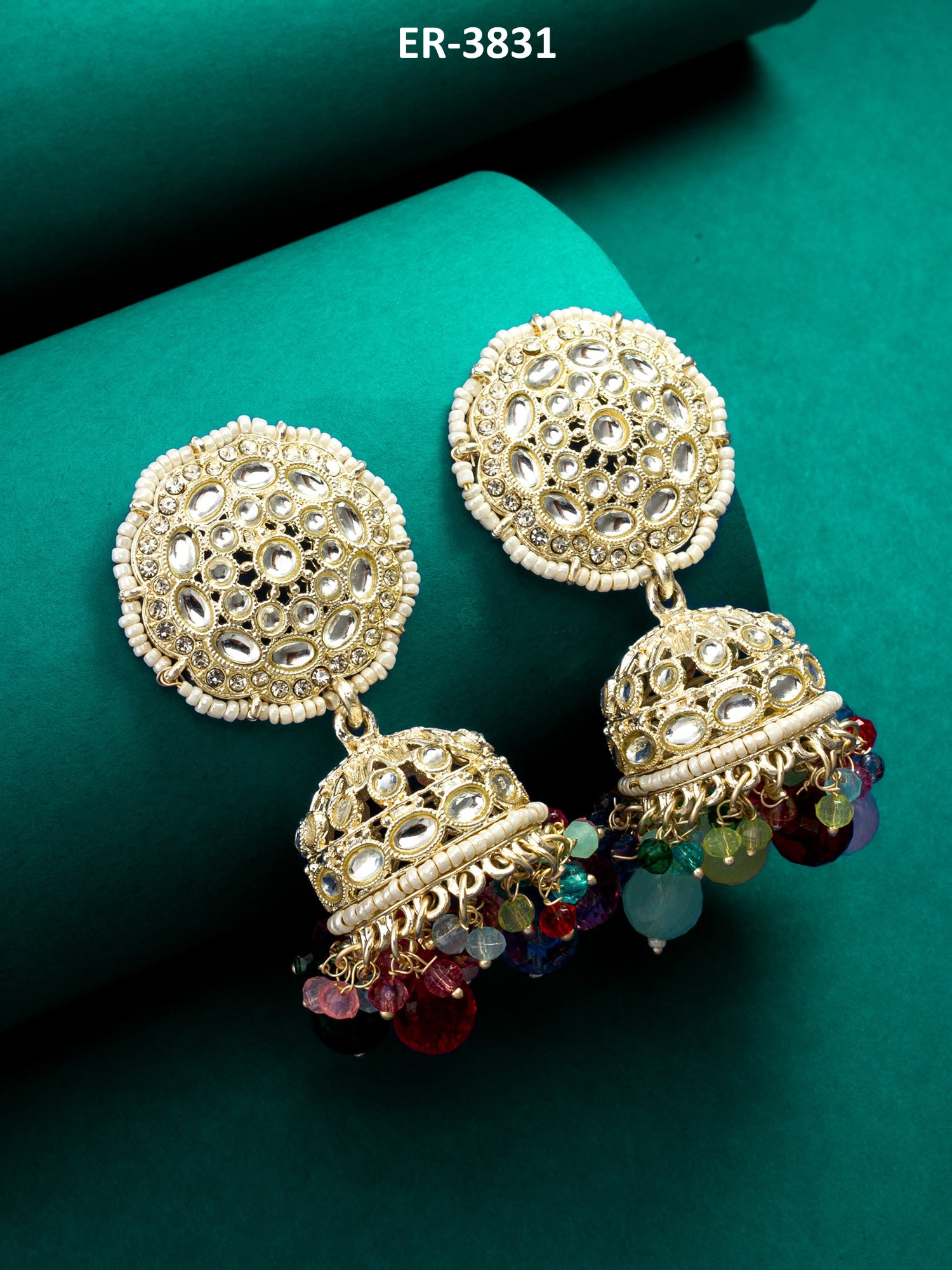Multicolor Kundan Jhumka Earrings – View 5 | Aadita Jewelry