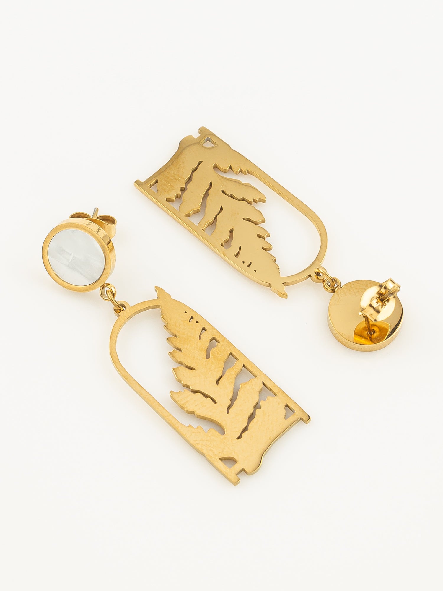 Gold Plated Matte Leaf Cutout Statement Earrings – View 3 | Aadita Jewelry
