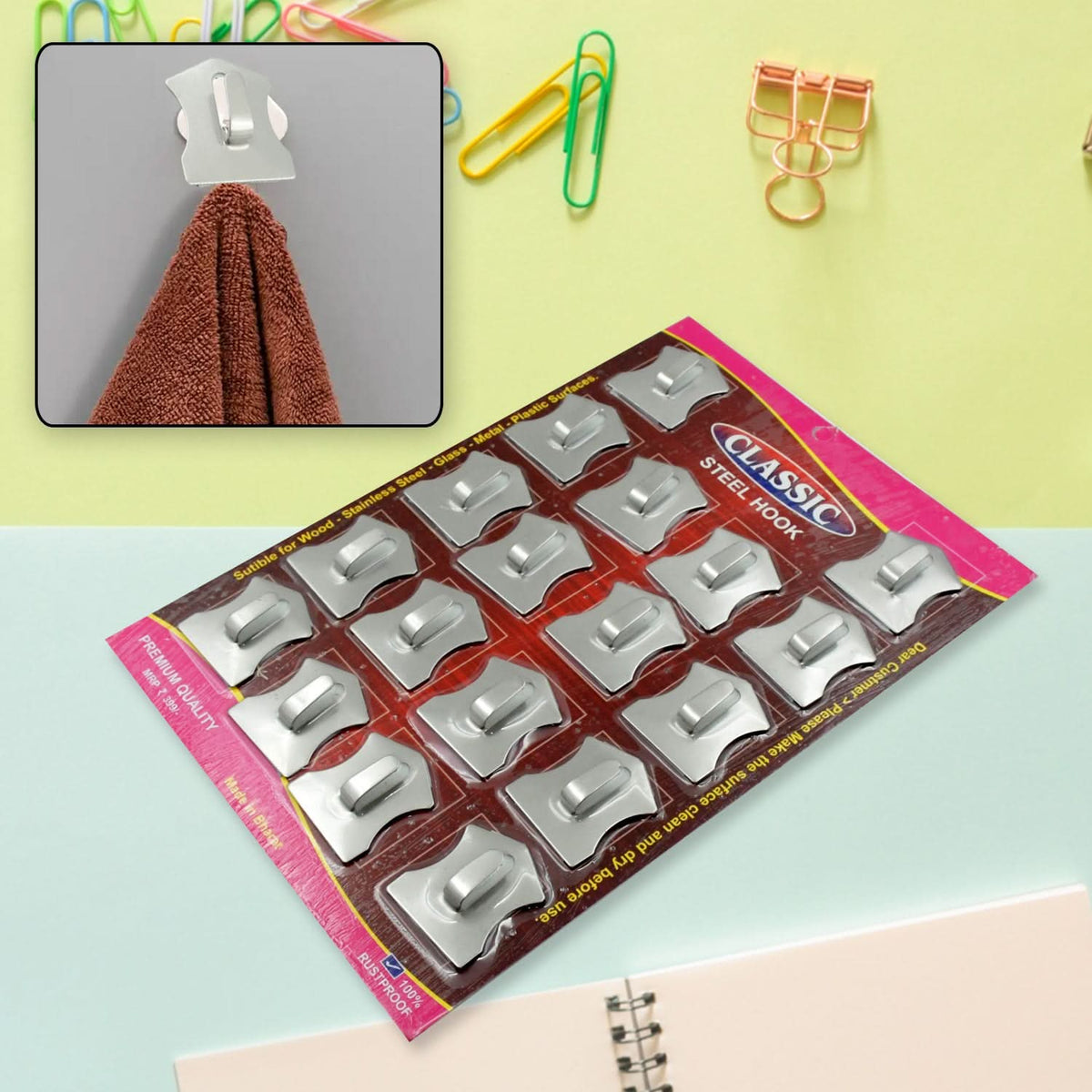 18 Pc Multipurpose Stainless Steel Self-Adhesive Wall Hooks HP DD