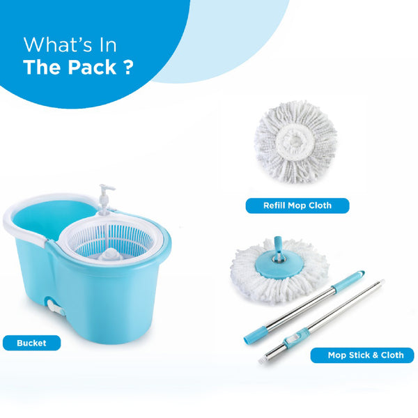 Plastic Spinner Bucket Mop 360 Degree Self Spin Wringing With 2 Absorbers For Home And Office Floor Cleaning Mops Set