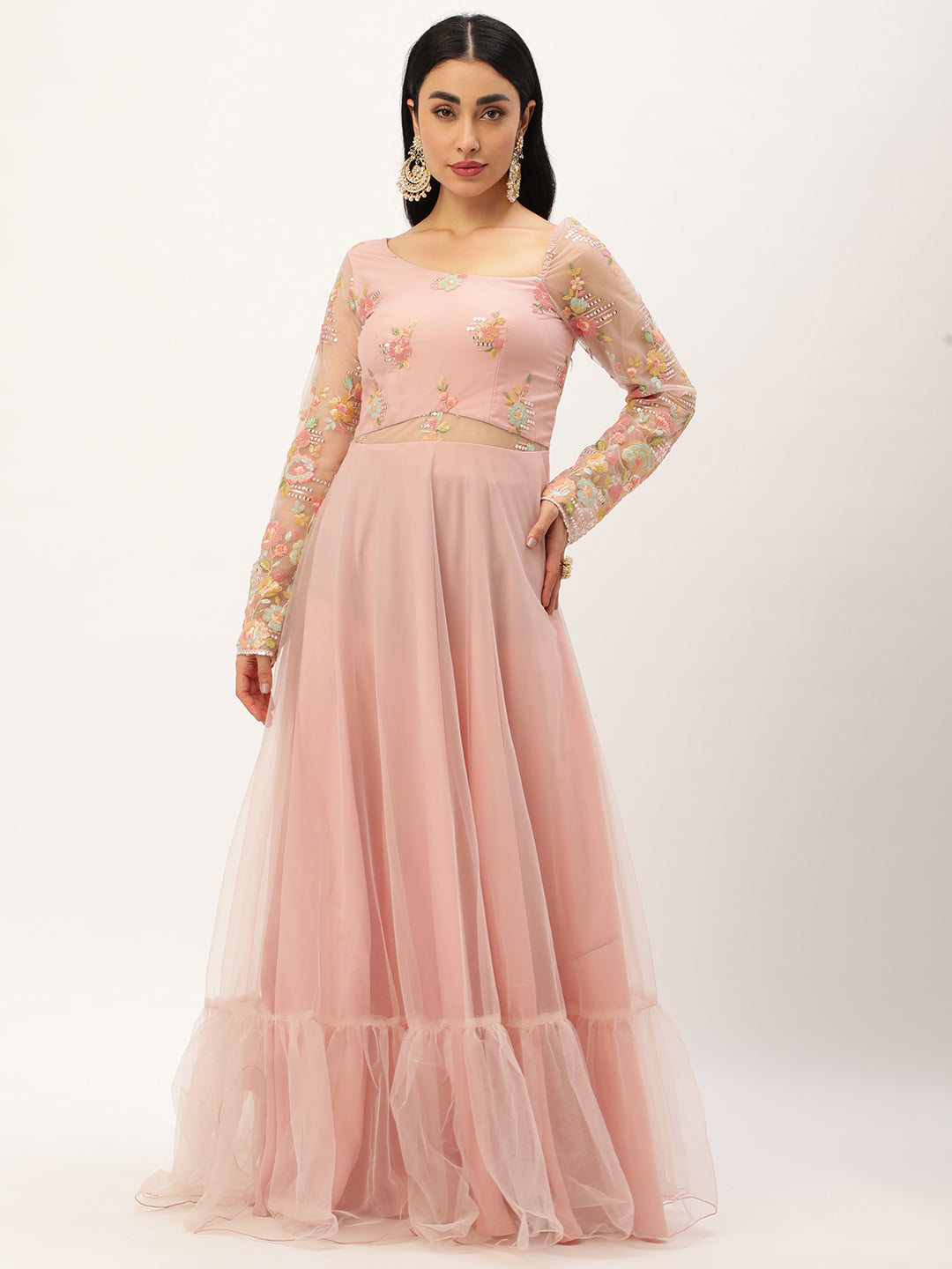 Bollywood Vogue Ready To Wear Light Pink Net Embroidered Gown