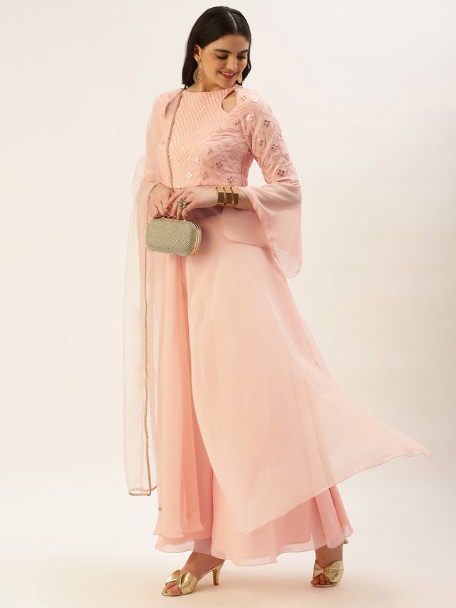 Bollywood Vogue Ready To Wear Peach Georgette Embroidered Anarkali Suit