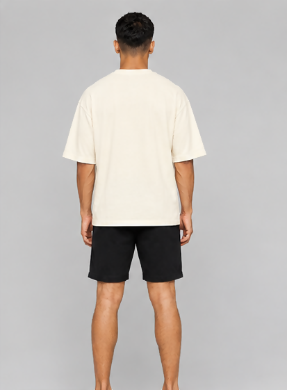 HUSTLE Essentials Men's Crew Neck Oversized Tees - Cream