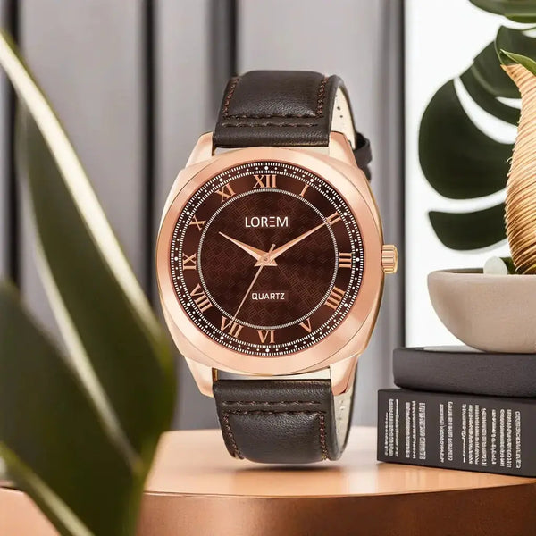 LOREM Brown Cubic Designer Printed Dial Analog Watch For Men LR89 LOREM