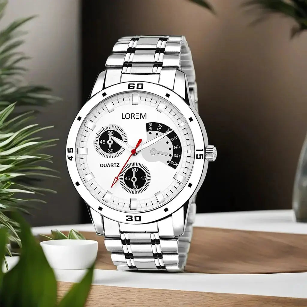 LOREM Silver Smiley Analog Watch For Men LR101 LOREM