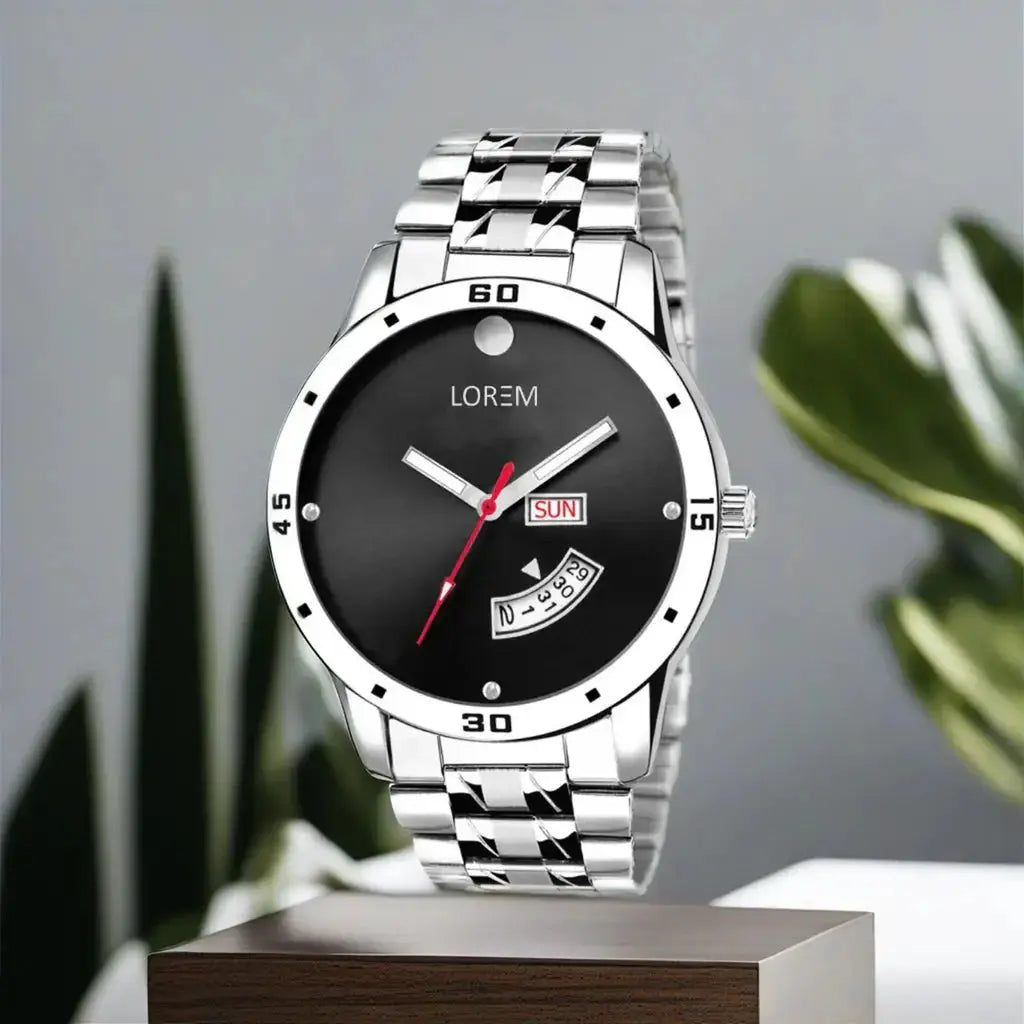 LOREM Black Day Date Analog Watch For Men LR104 LOREM