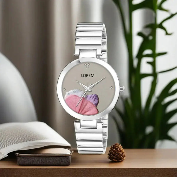 LOREM Grey Flower Designer Analog Watch For Women - LR312 LOREM