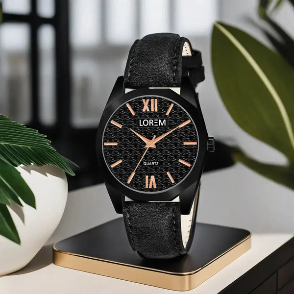 LOREM Black 3d embossed Dial Analog Watch For Women LR328 LOREM