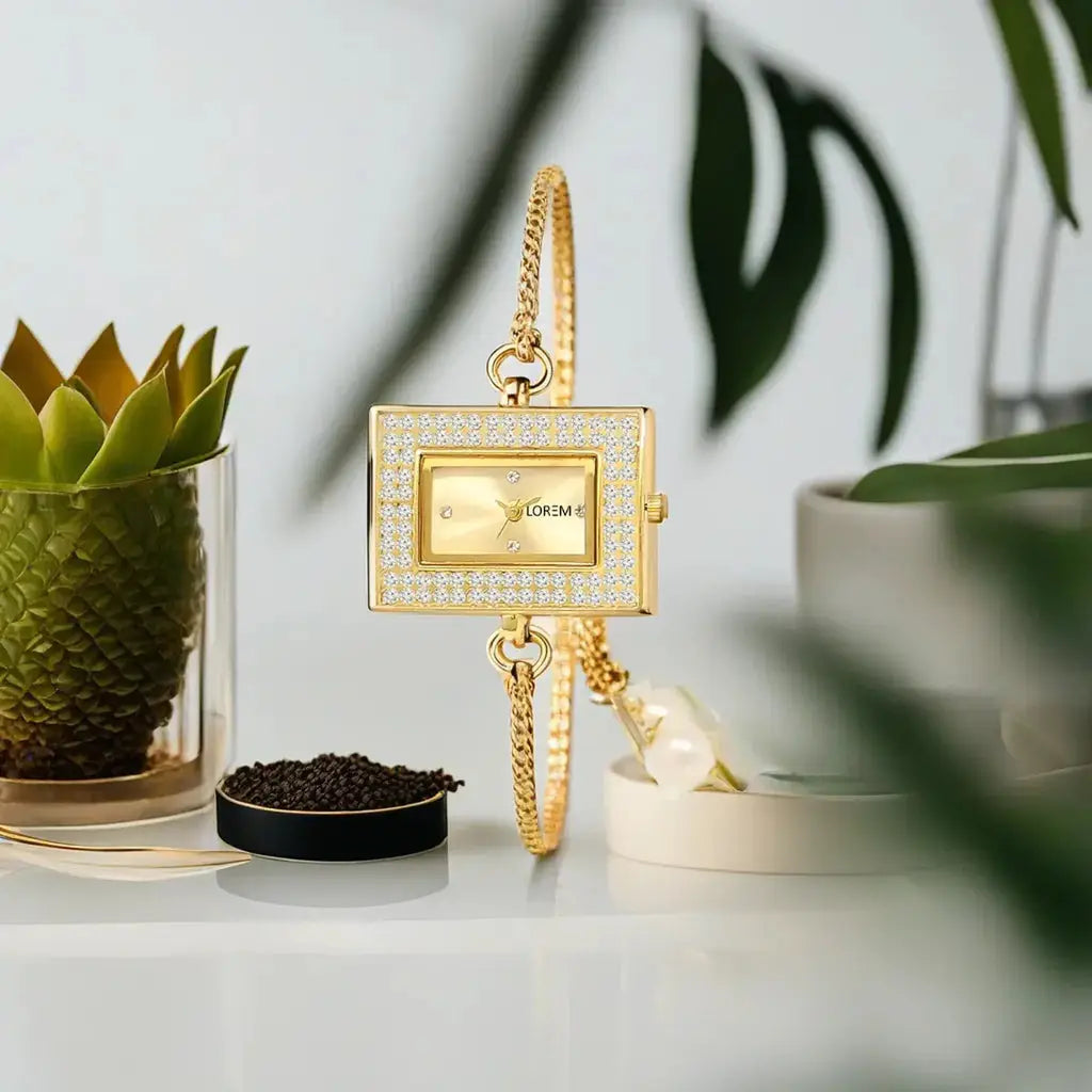 LOREM Gold Square Braclet Analog Watch For Women LR247 LOREM