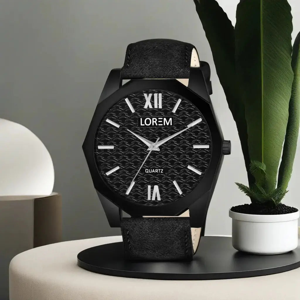 LOREM Black 3d embossed Dial Analog Watch For Men LR82 LOREM