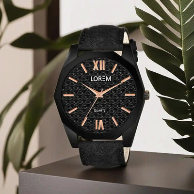 LOREM Black 3d embossed Dial Analog Watch For Men - LR81 LOREM