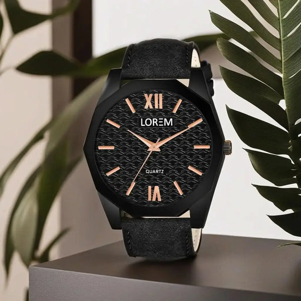 LOREM Black 3d embossed Dial Analog Watch For Men - LR81 LOREM