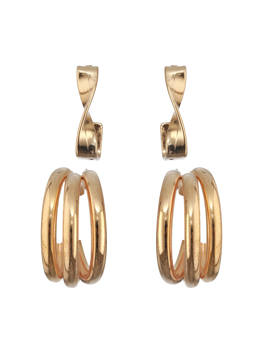 Jazz And Sizzle Set of 2 Gold Plated Contemporary Half Hoop Earrings