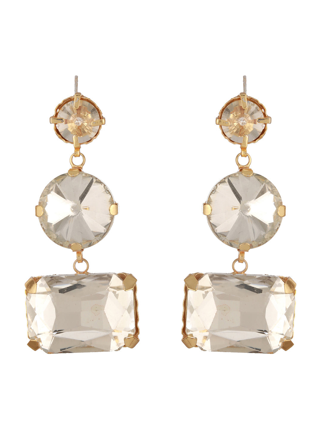 Jazz And Sizzle Gold Plated Contemporary White Stone Studded Drop Earrings