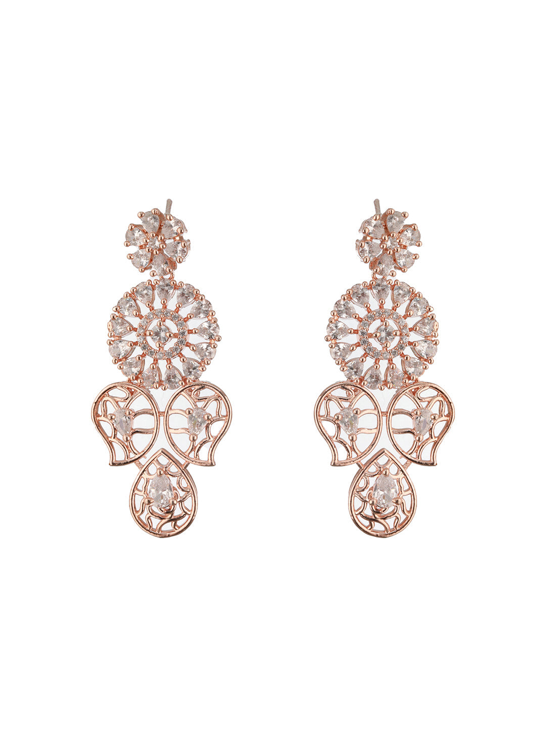 Jazz And Sizzle Rosegold-Plated American Diamond Studded Floral Contemporary Jewellery Set