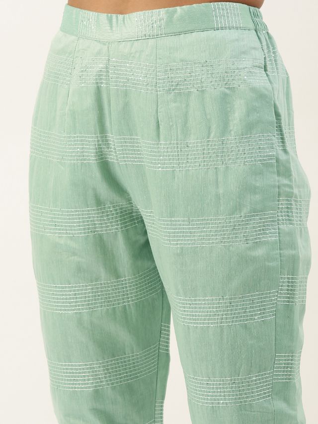 Bollywood Vogue Ready To Wear Pista Green Chanderi Straight Kurta Set