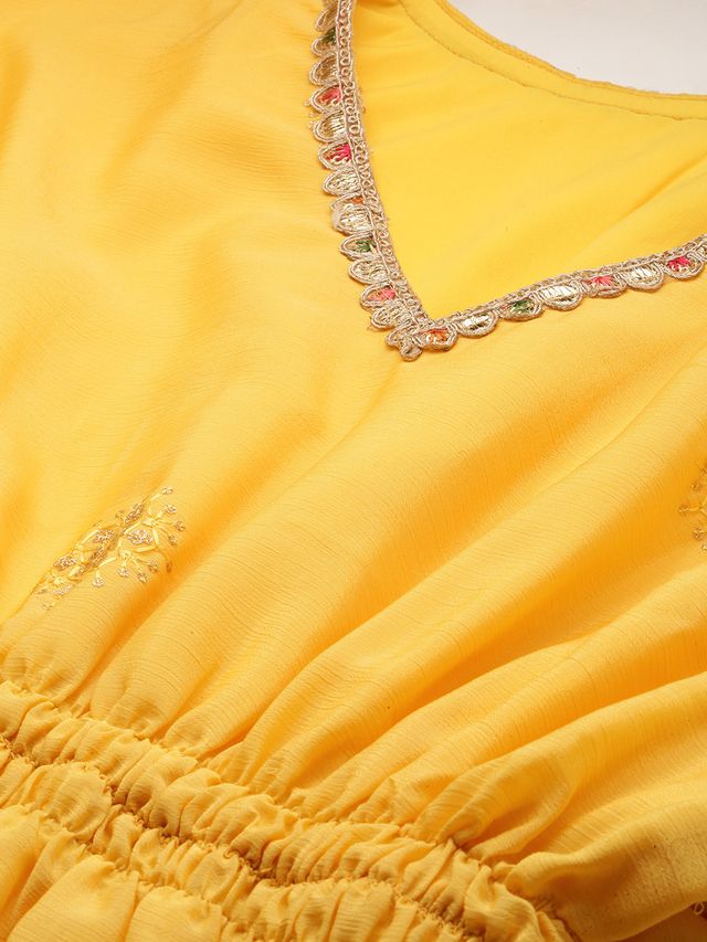 Bollywood Vogue Ready To Wear Yellow Chinon Kaftan Dress