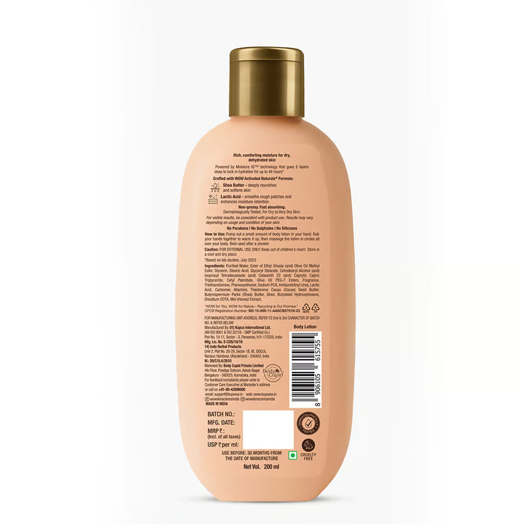 WOW Skin Science African Shea Butter Body Lotion with Lactic Acid for Deep Hydration and 48 Hours Moisturization for Dry and Rough Skin 200ml