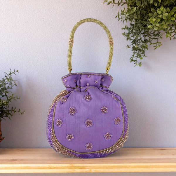 Elegant Lilac, Potli Bag with Beaded Handle