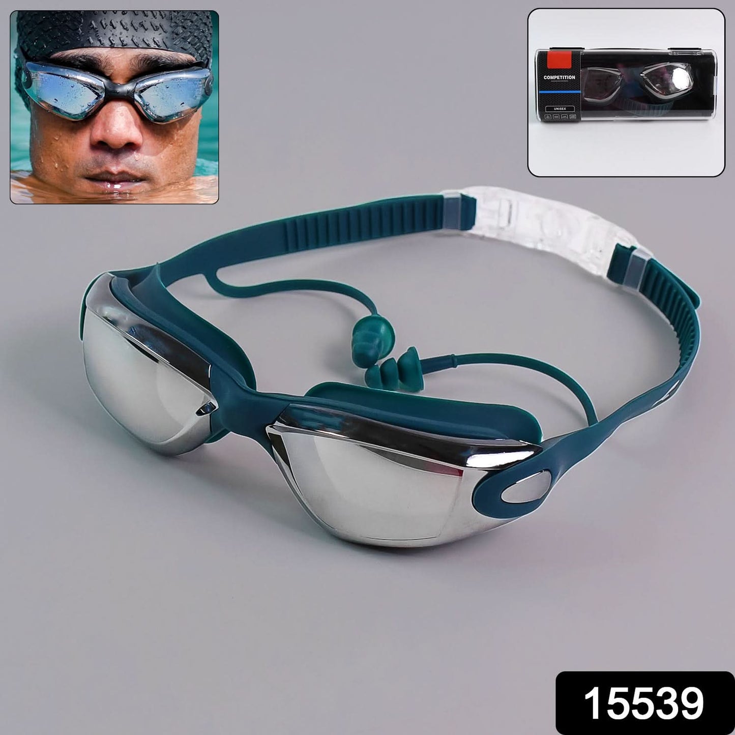 Professional Anti-fog Uv Protection Swimming Goggles With Mirrored Lenses And Earplugs