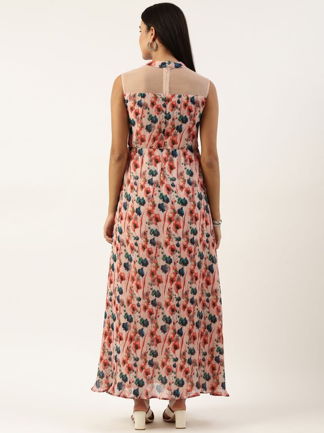 Bollywood Vogue Ready To Wear Multicolored Georgette Pleated Gown
