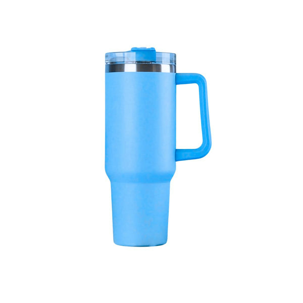Double Insulated Travel Tumbler with Handle, Straw and Leak Proof Lid, Stainless Steel 1200ml, Light Blue Color