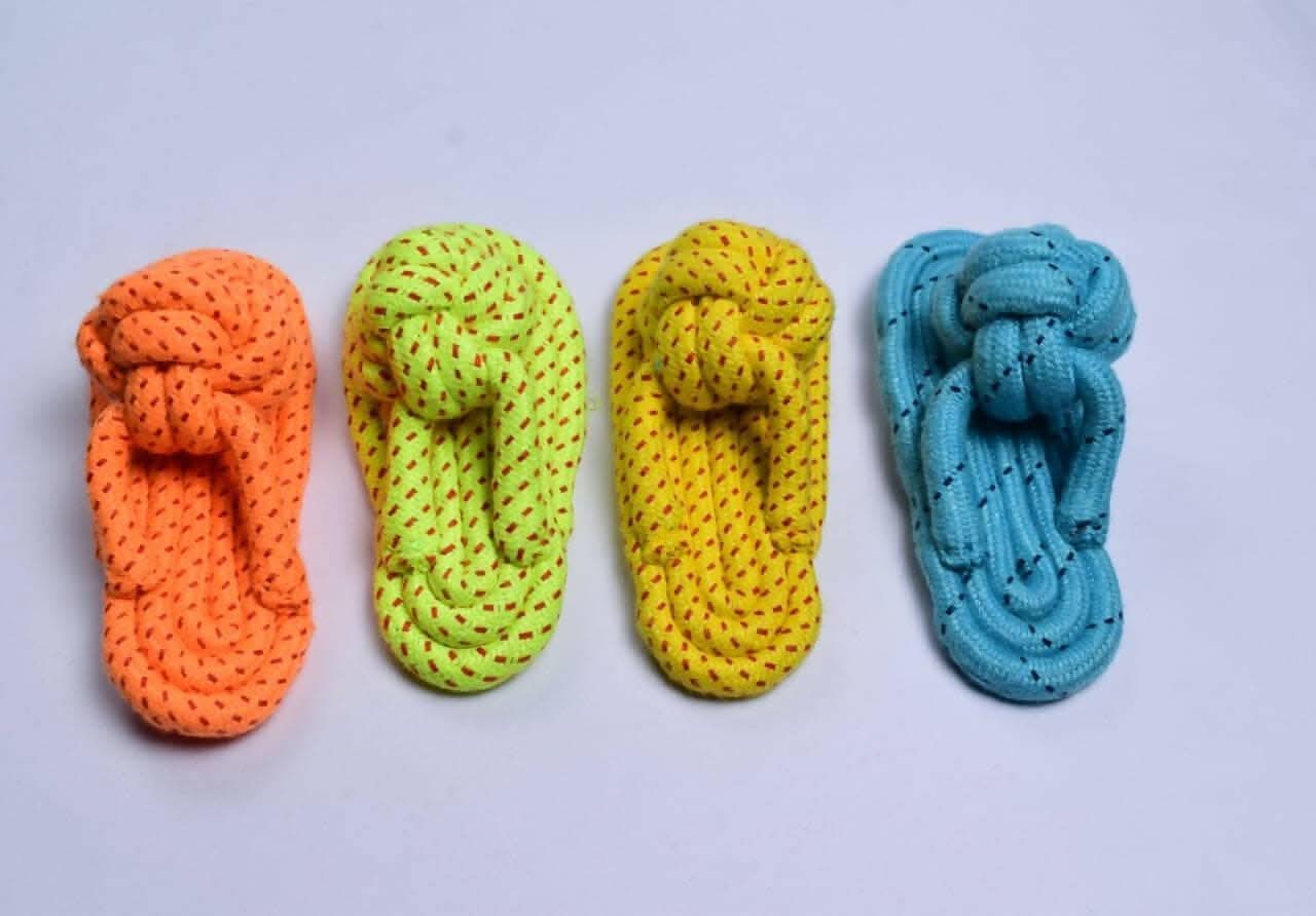 Organic cotton rope chew slipper for puppies ( multi-color, Single piece) - HalfPe