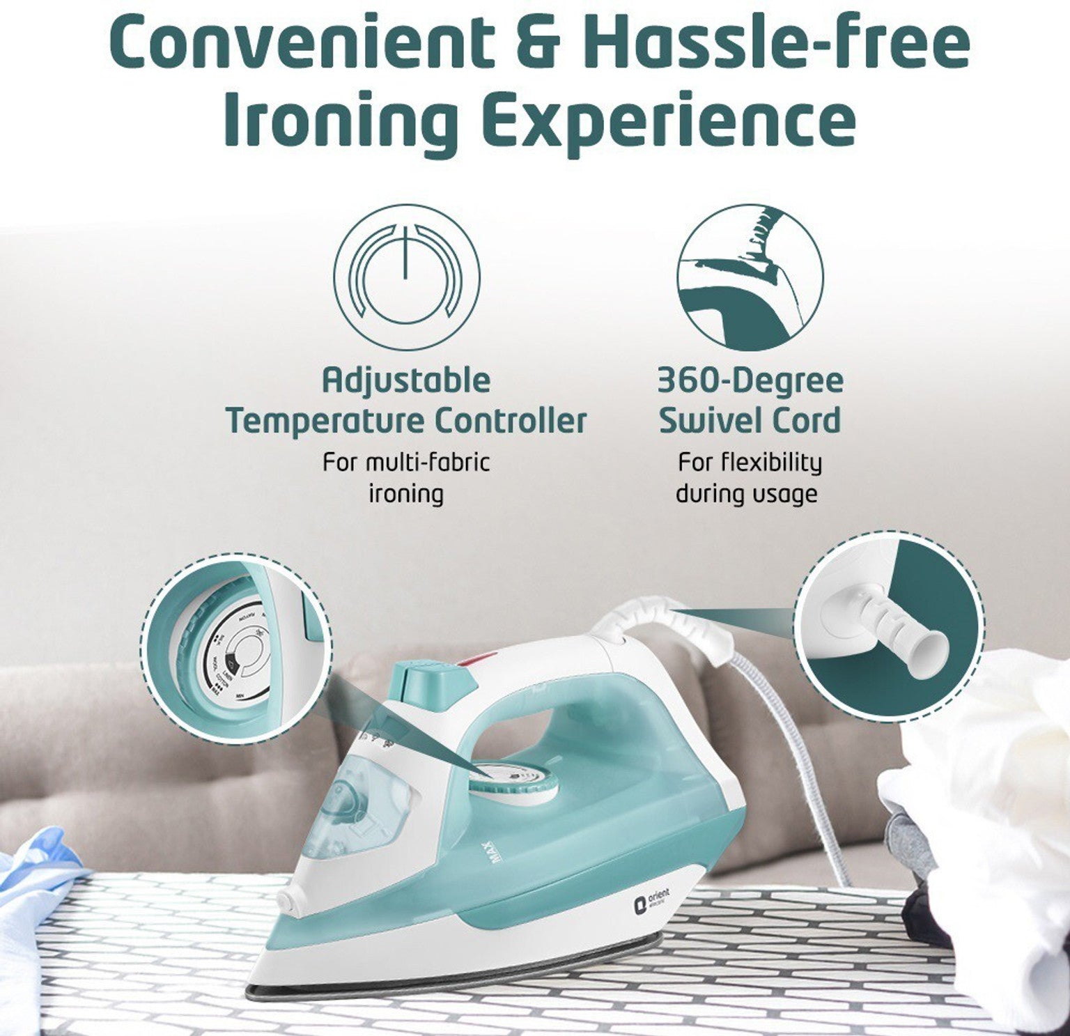 Orient Electric Fabrifeel SIFF20WGP 2000 W Steam Iron (White, Green)